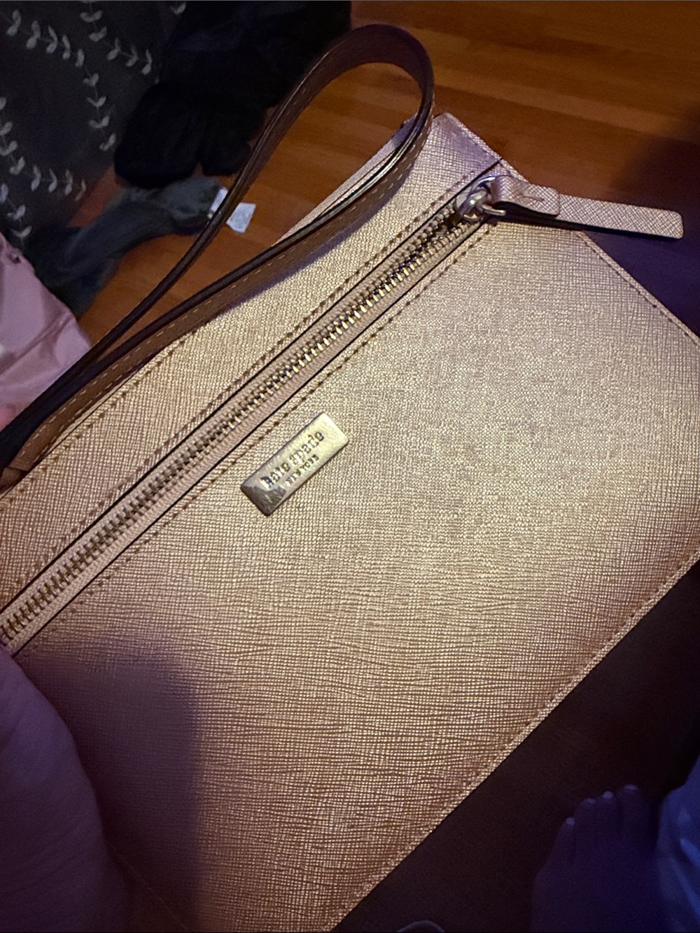 kate spade Rose Gold Metallic Wristlet Clutch